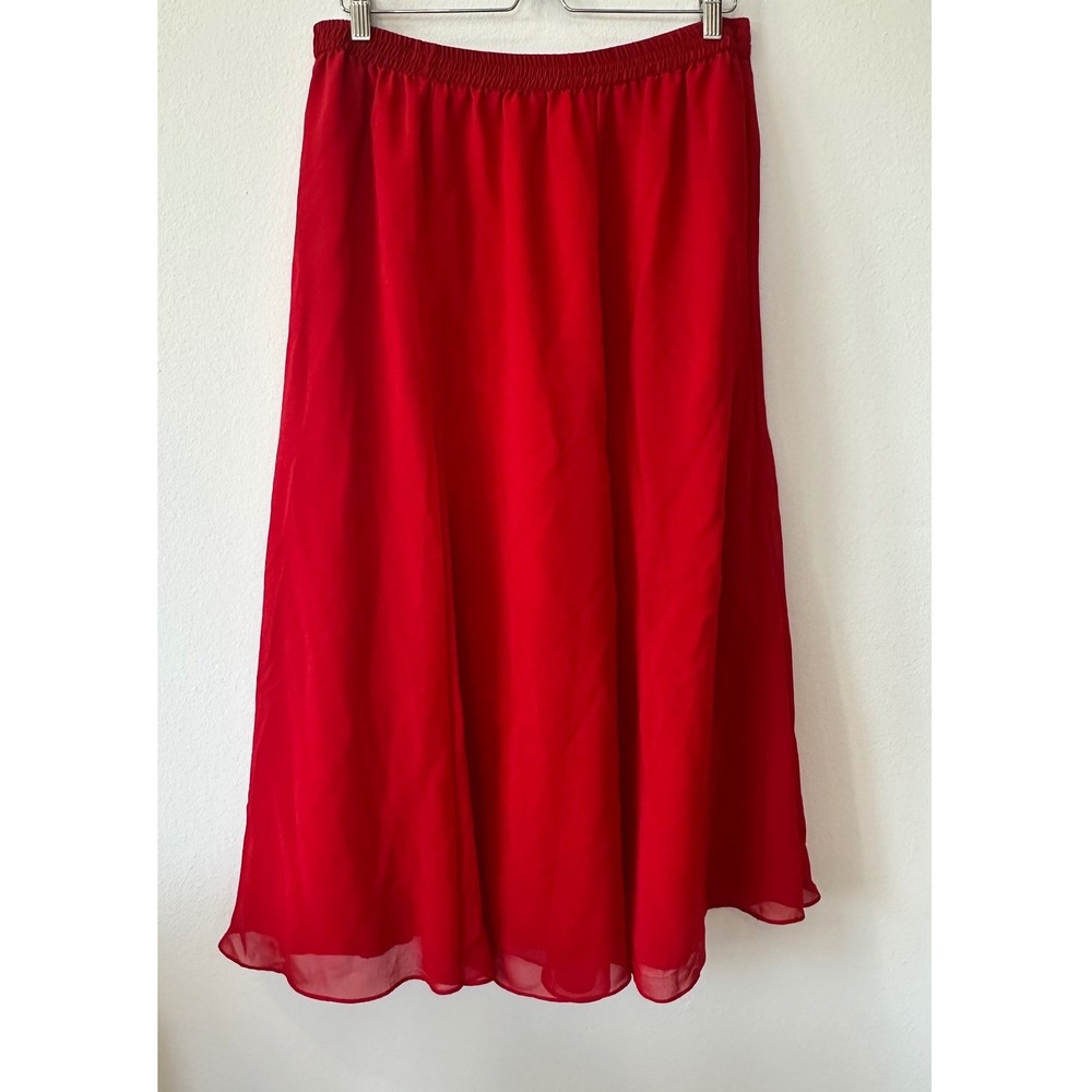 Creative Touch Burgundy Red Chiffon Maxi Skirt Medium H8B007 Elastic Waist Flowy